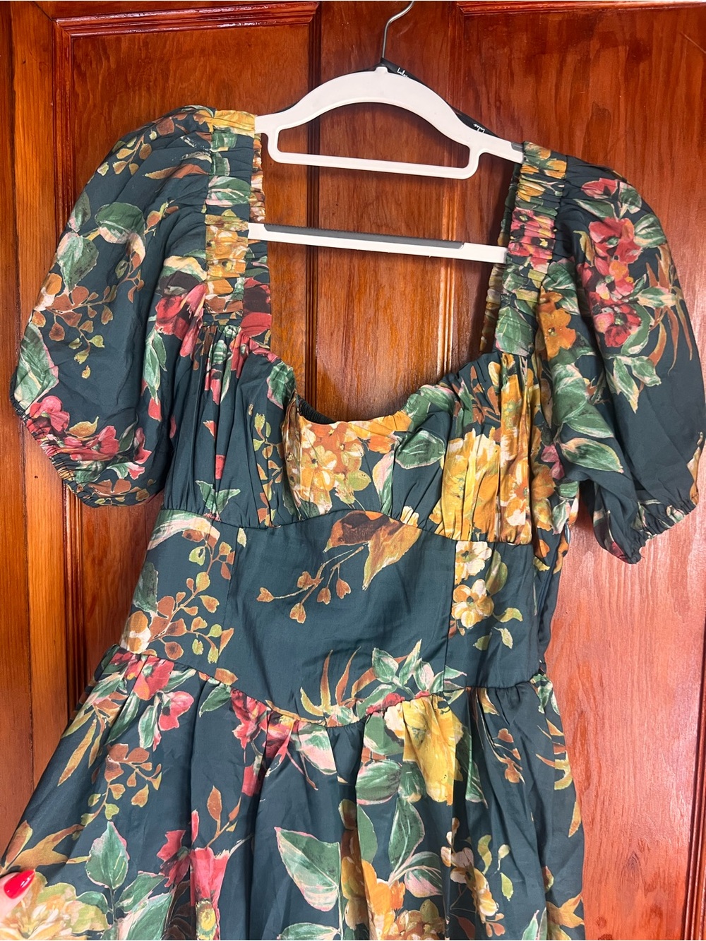 Lulus Large Adorable Tendencies Dark Teal Floral Puff Sleeve Midi Dress NWT - Picture 2 of 4